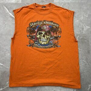 Harley Davidson Graphic Tee Mens XL Sleeveless Skull Crossbones Orlando Florida